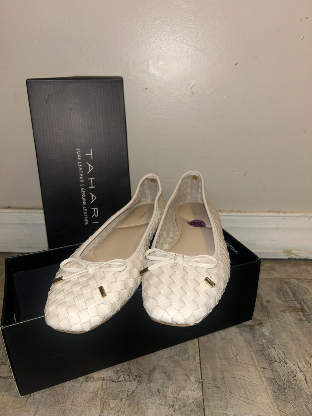 Tahari Cream Woven Bow Ballet Flats